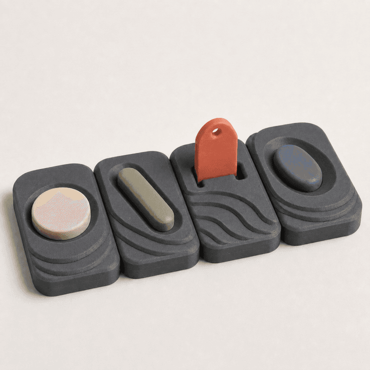 Set of matte 3D printed modular display bases with broad loose wells