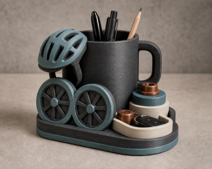 Matte 3D printed cycling coffee desk cup object