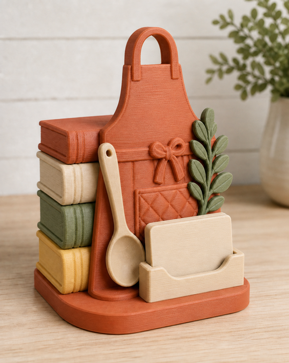 Cream and terracotta 3D printed cottage recipe bookend and card holder