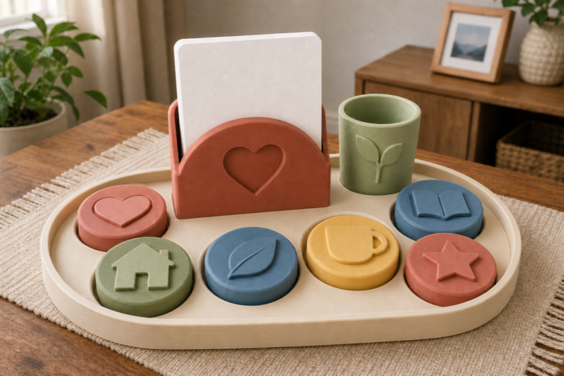 Matte printed oval family gratitude token set with blank card holder